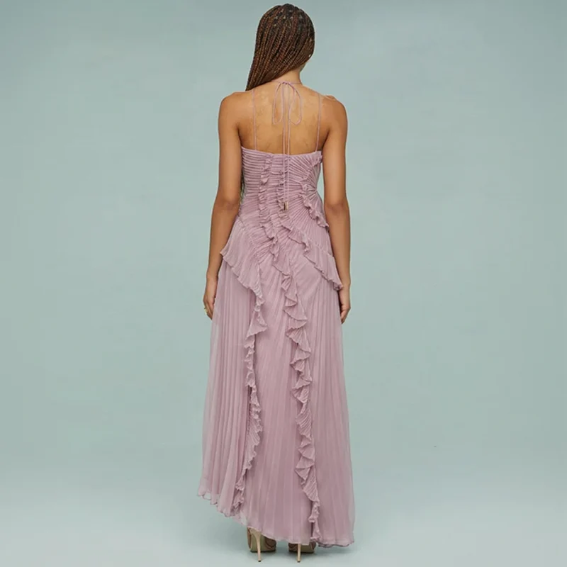 Bandeau Sommerkleid mit Plissee und Volants - midi