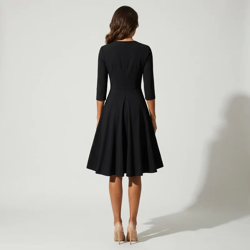 A-Linie Kleid mit Ärmeln in Knielanger Passform