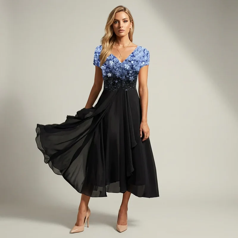 Maxikleid für Hochzeit aus Tüll mit Blumen Applikation