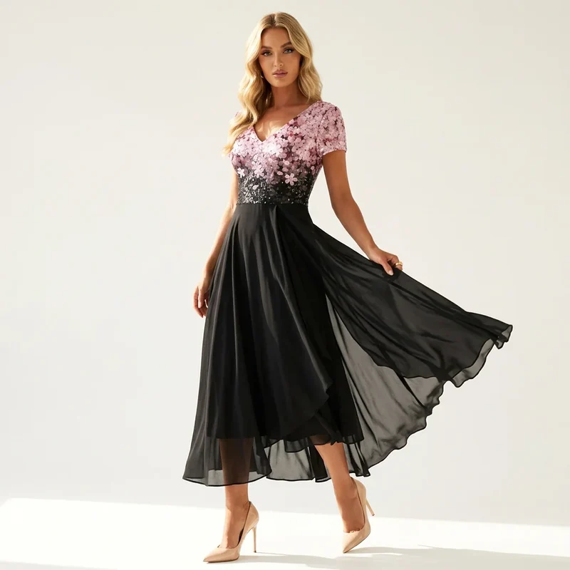 Maxikleid für Hochzeit aus Tüll mit Blumen Applikation