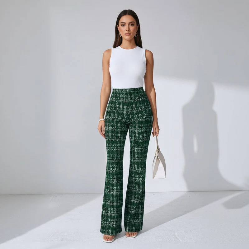 Elegante Schlaghose für Damen mit High-Waist im Tweed-Look