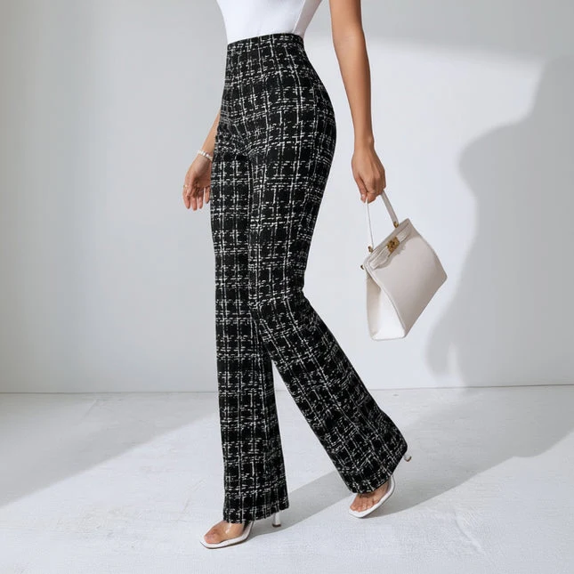 Elegante Schlaghose für Damen mit High-Waist im Tweed-Look