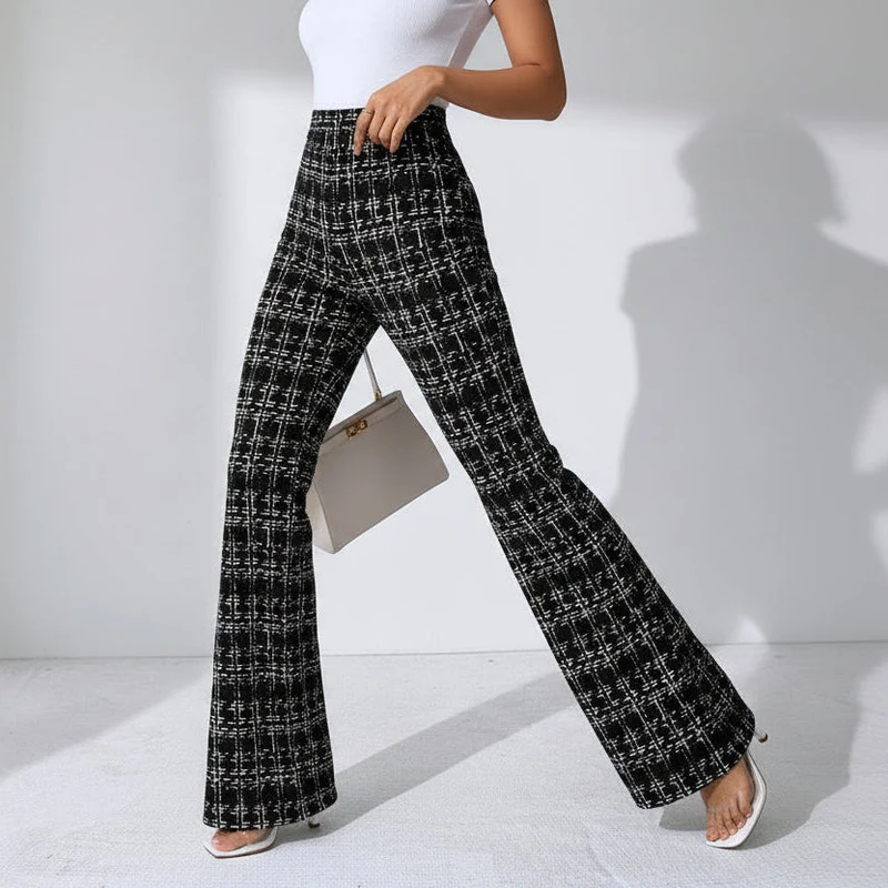 Elegante Schlaghose für Damen mit High-Waist im Tweed-Look