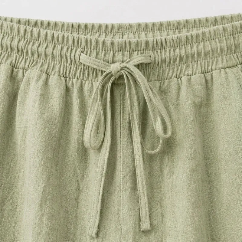 Sommerhose aus Leinen mit weitem Bein mit Gummibund