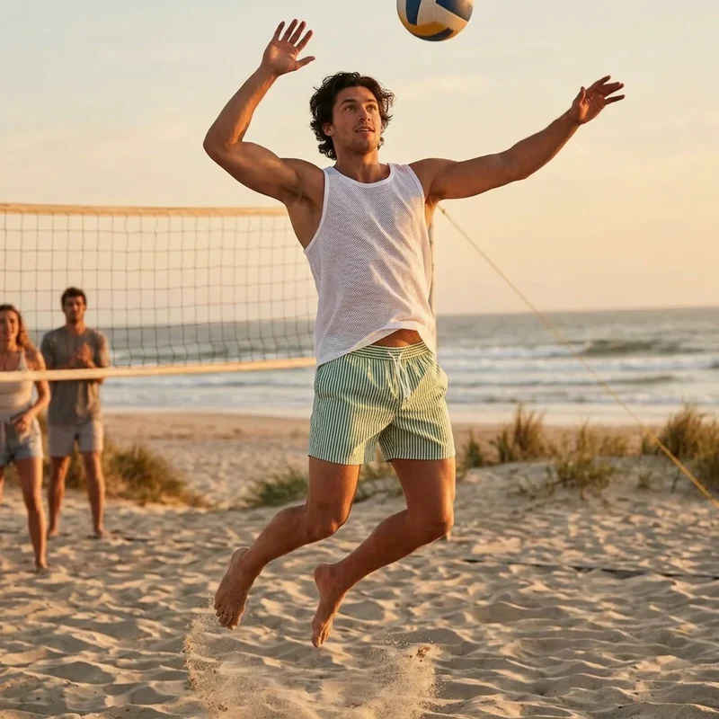 Kurze Herren Badeshorts mit Gummibund im Streifenmuster