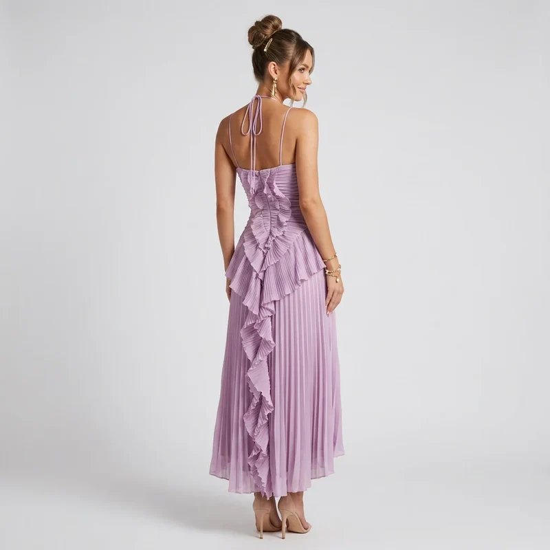 Ärmelloses Maxikleid in A-Linie mit Plissee