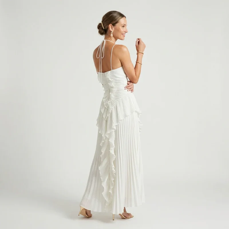 Ärmelloses Maxikleid in A-Linie mit Plissee