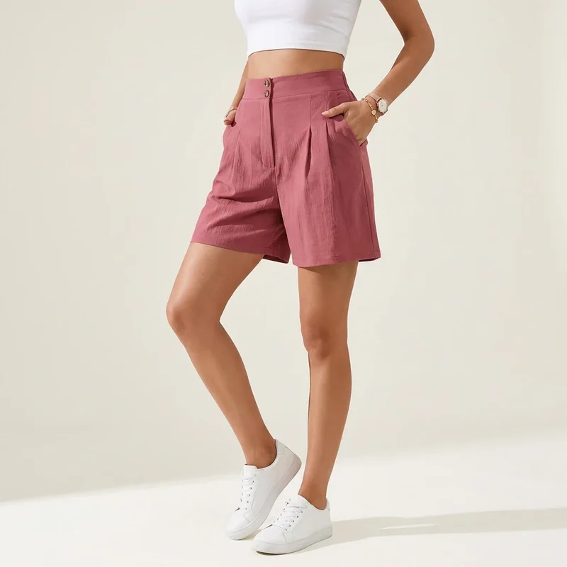 Bermuda für Damen aus Leinen mit High Waist und Knöpfen