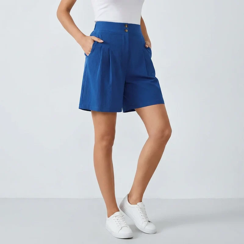 Bermuda für Damen aus Leinen mit High Waist und Knöpfen