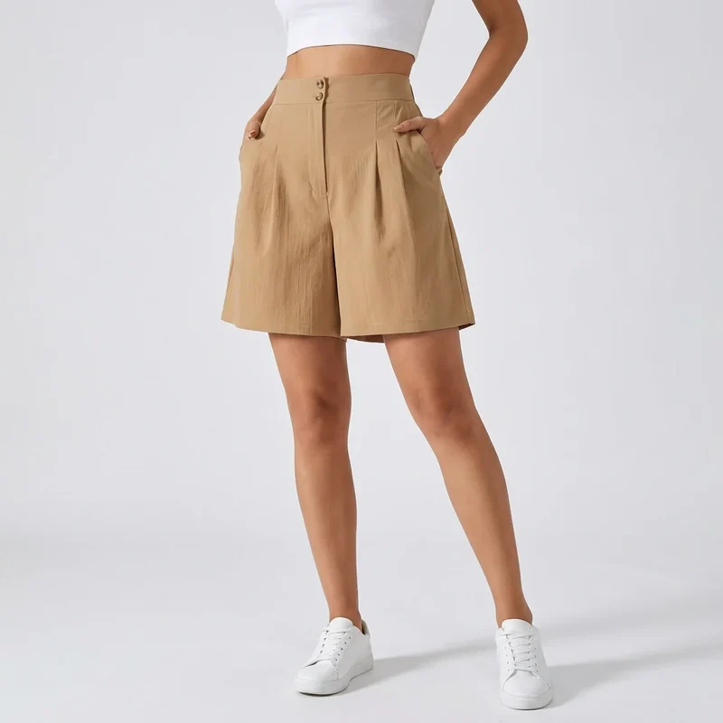 Bermuda für Damen aus Leinen mit High Waist und Knöpfen
