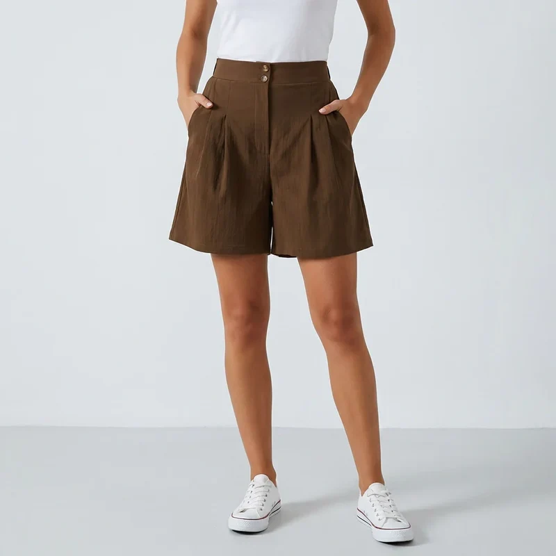 Bermuda für Damen aus Leinen mit High Waist und Knöpfen