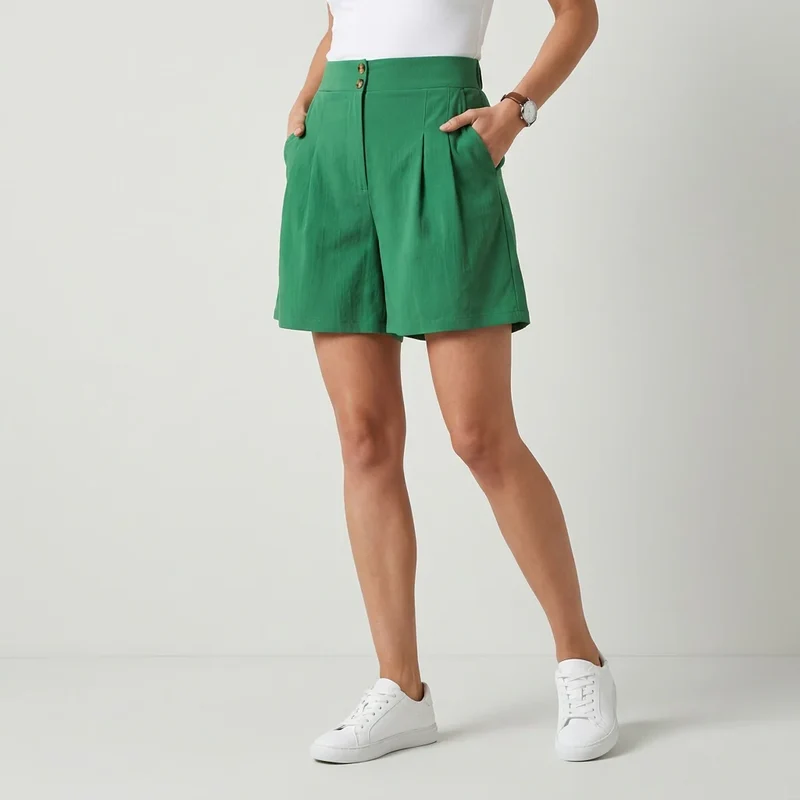 Bermuda für Damen aus Leinen mit High Waist und Knöpfen