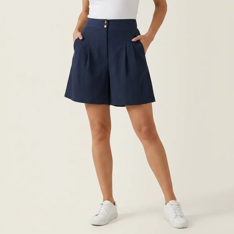 Bermuda für Damen aus Leinen mit High Waist und Knöpfen