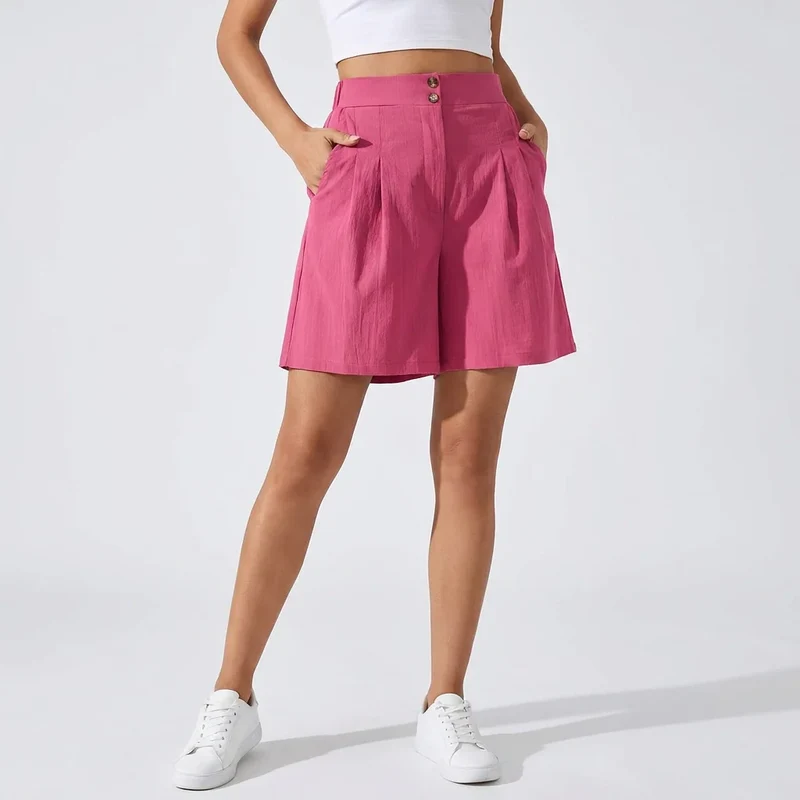 Bermuda für Damen aus Leinen mit High Waist und Knöpfen
