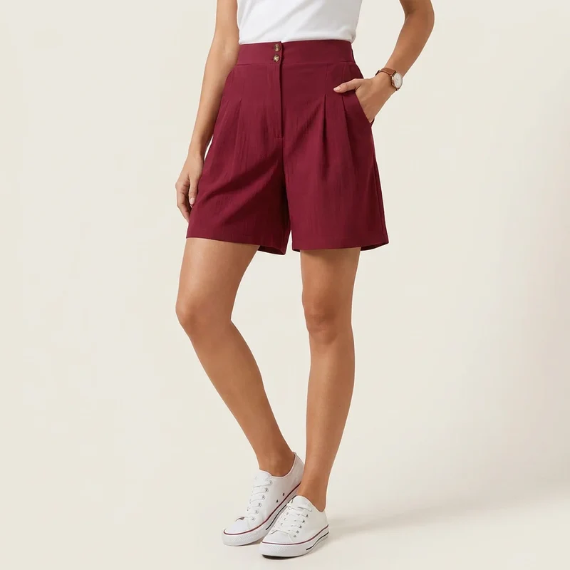 Bermuda für Damen aus Leinen mit High Waist und Knöpfen