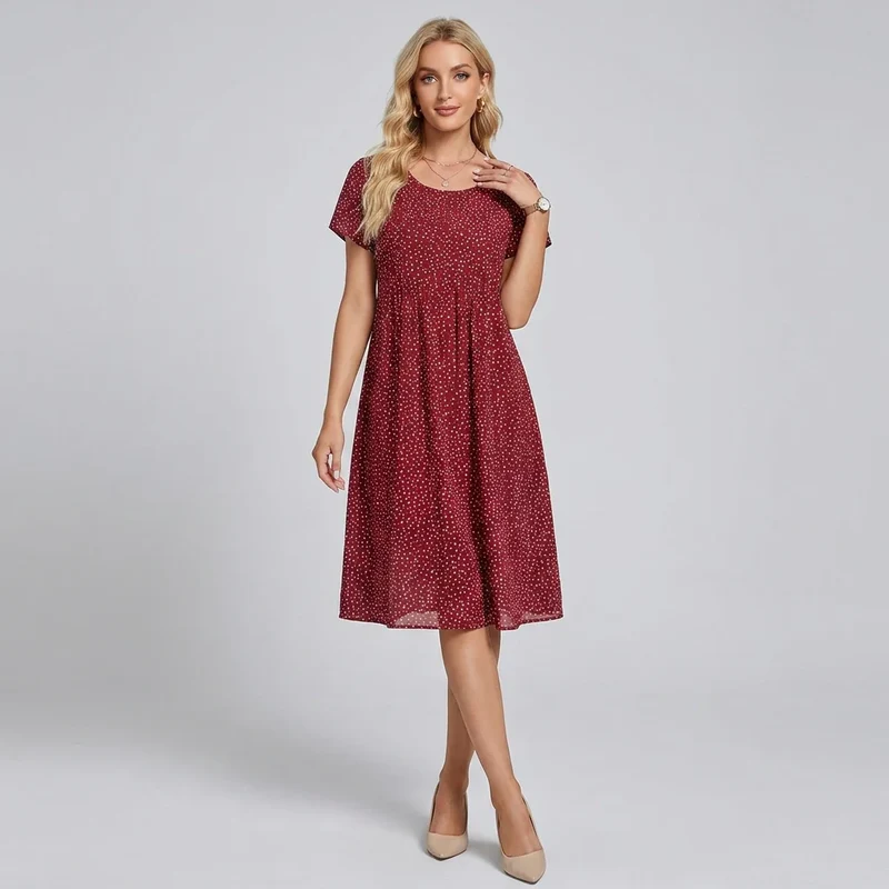 Sommerkleid in A-Linie mit kurzen Ärmeln im Blumenmuster