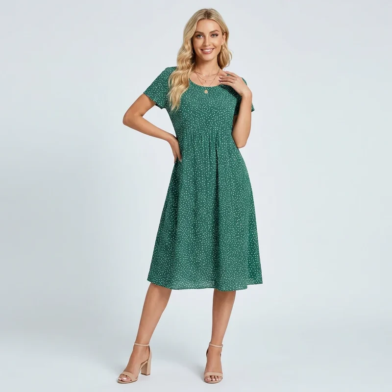 Sommerkleid in A-Linie mit kurzen Ärmeln im Blumenmuster