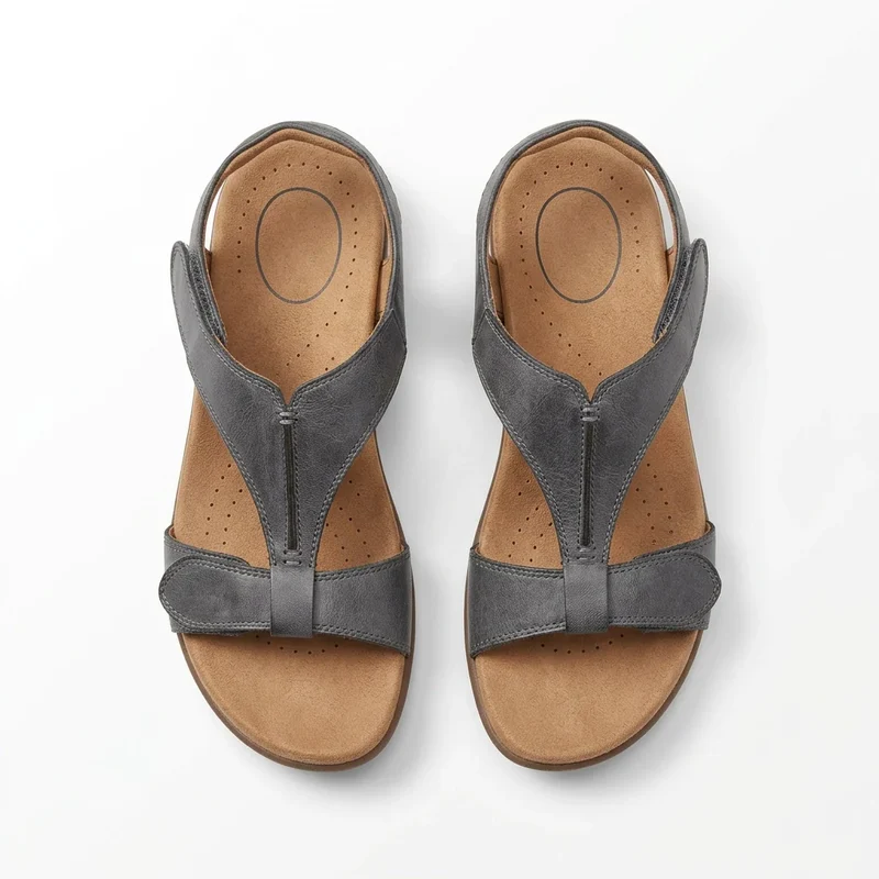 Sandalen für Damen mit flacher Sohle und Klettverschluss