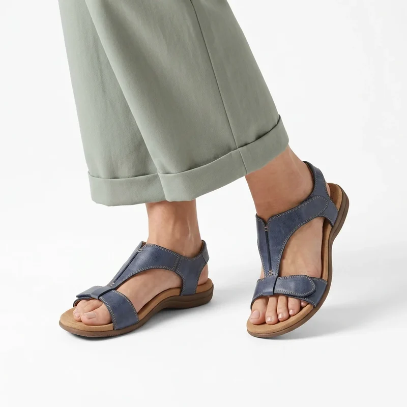 Sandalen für Damen mit flacher Sohle und Klettverschluss