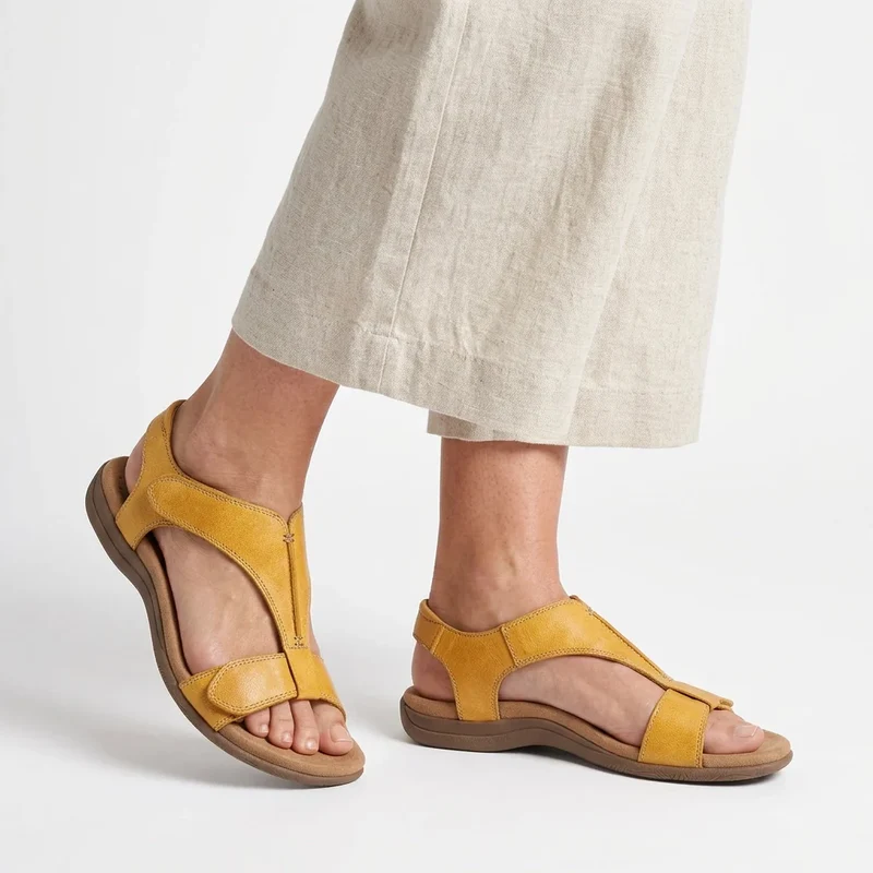 Sandalen für Damen mit flacher Sohle und Klettverschluss