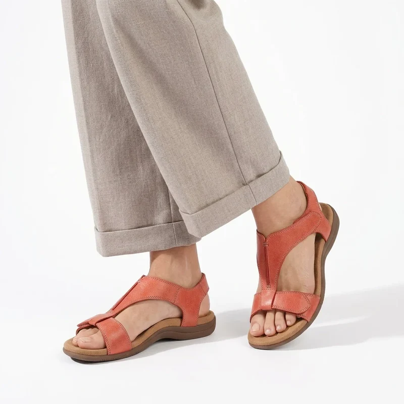Sandalen für Damen mit flacher Sohle und Klettverschluss