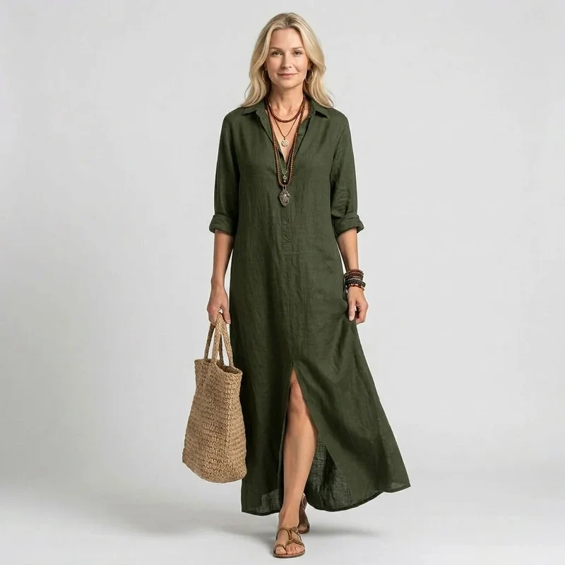 Strandkleid mit Kragen und Knopfleiste im lockeren Schnitt
