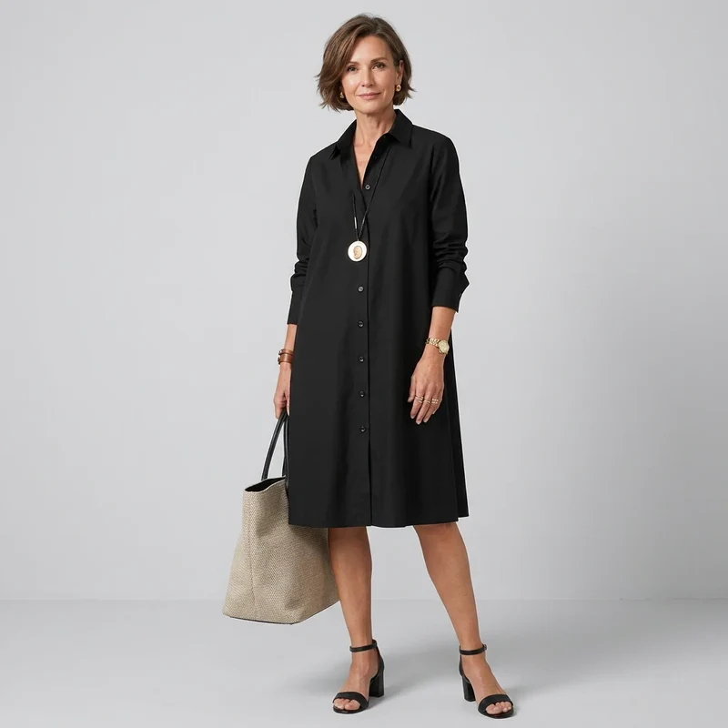 Hemdblusenkleid in Midi Länge mit Knopfleiste
