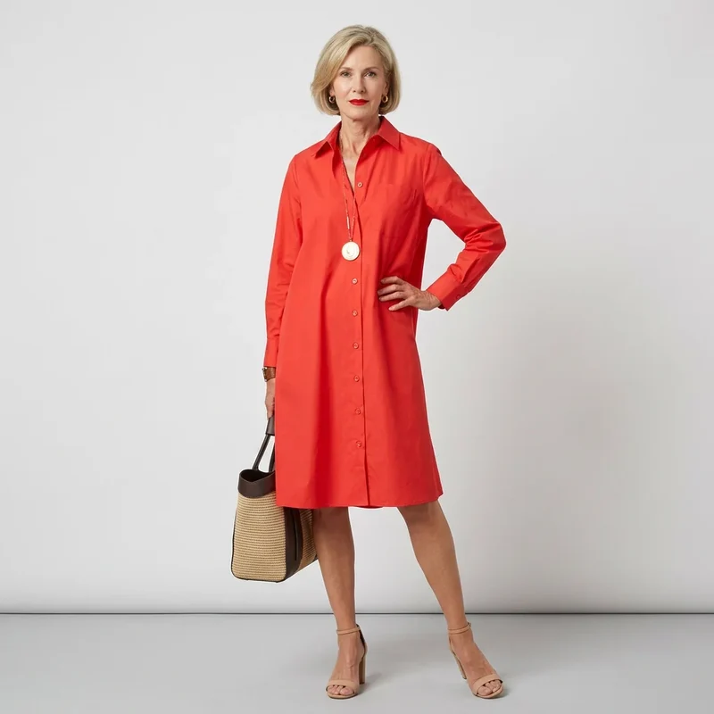Hemdblusenkleid in Midi Länge mit Knopfleiste