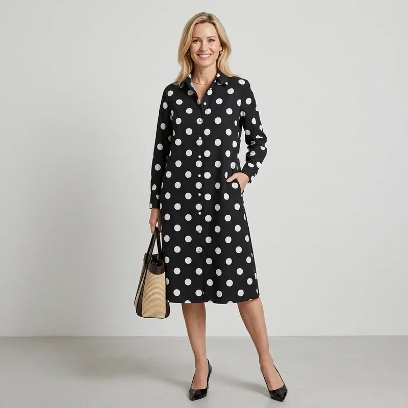 Hemdblusenkleid in Midi Länge mit Knopfleiste