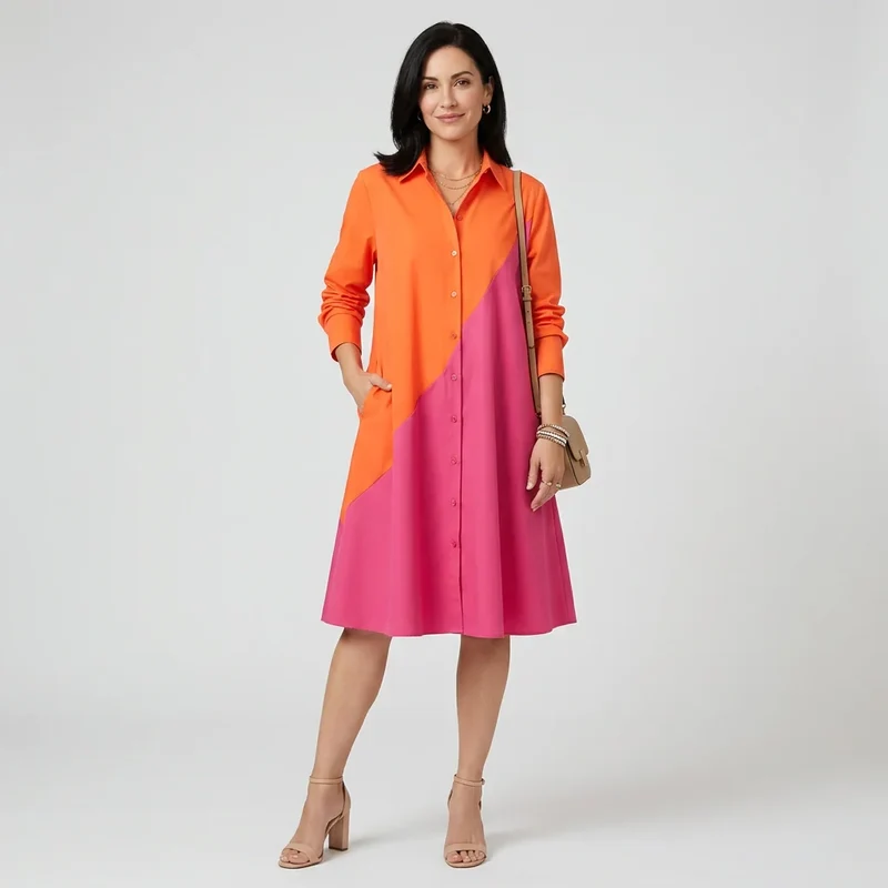 Hemdblusenkleid in Midi Länge mit Knopfleiste