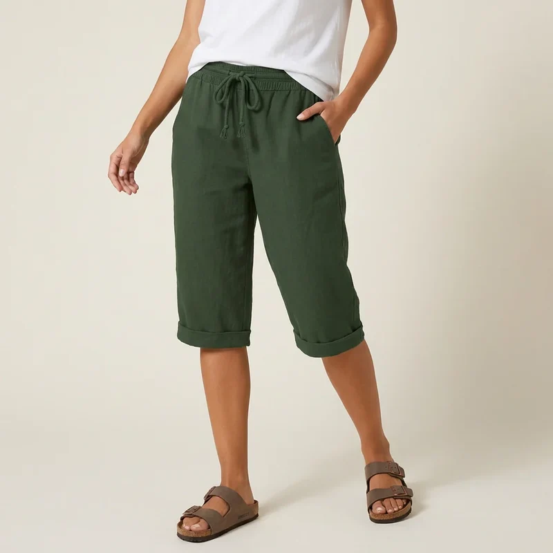 Lange Schlupf Bermuda für Damen in weiter Passform mit Taschen