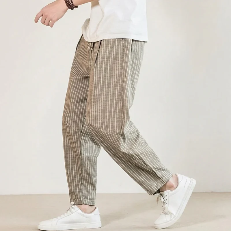 Sommerhose für Herren im Barrel Fit mit Kordelzug und gestreiftem Design