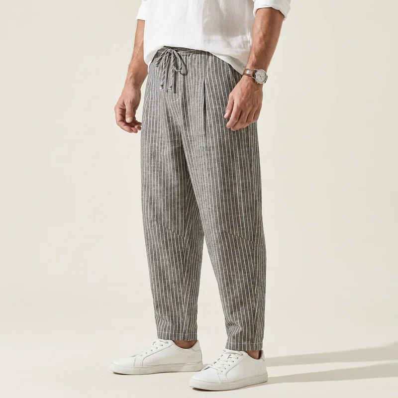 Sommerhose für Herren im Barrel Fit mit Kordelzug und gestreiftem Design
