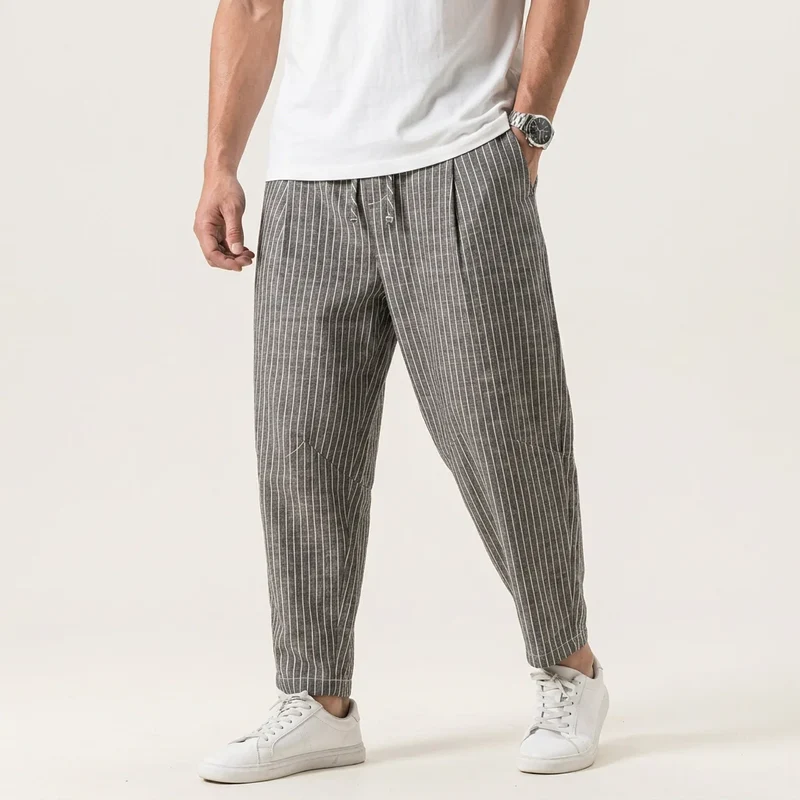 Sommerhose für Herren im Barrel Fit mit Kordelzug und gestreiftem Design