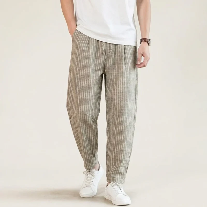 Sommerhose für Herren im Barrel Fit mit Kordelzug und gestreiftem Design