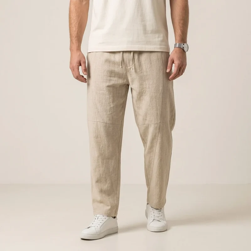 Leinenhose für Herren in Barrel Fit mit Kordelzug