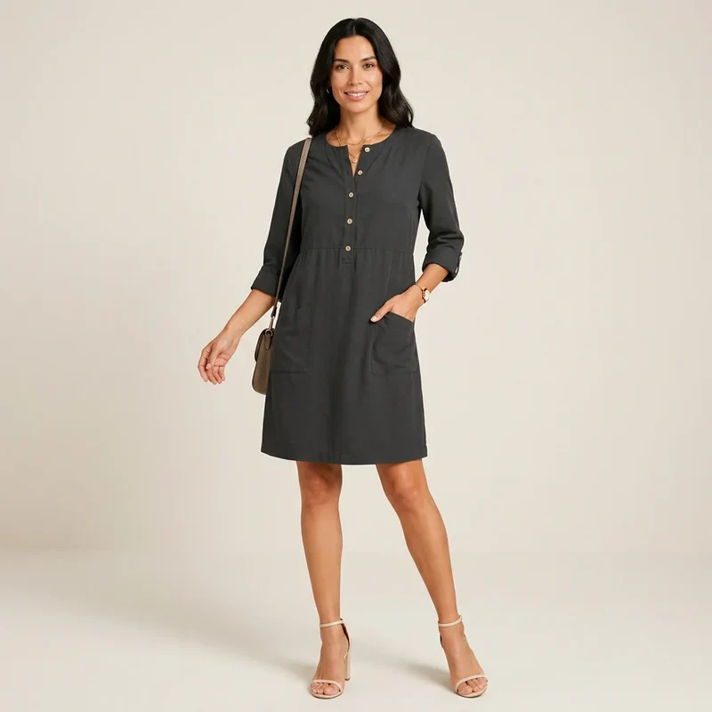 Hemdblusenkleid in A-Linie mit Ärmeln und Knopfleiste