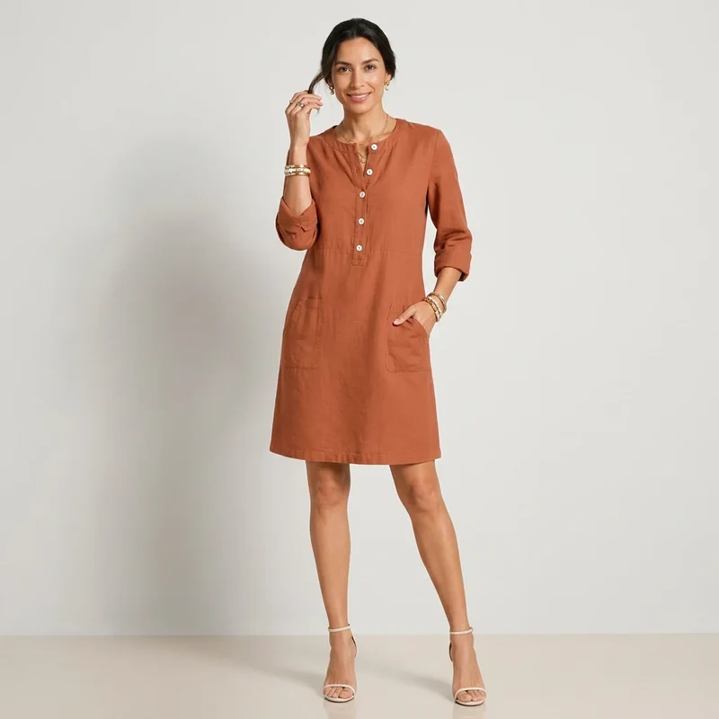 Hemdblusenkleid in A-Linie mit Ärmeln und Knopfleiste
