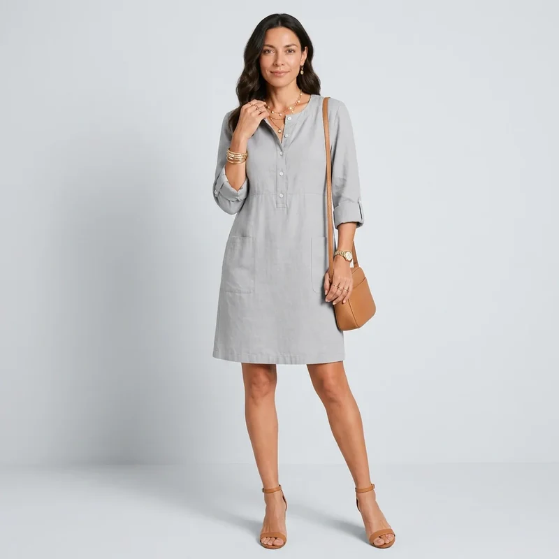 Hemdblusenkleid in A-Linie mit Ärmeln und Knopfleiste