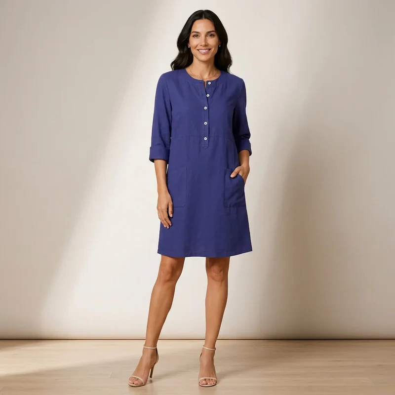 Hemdblusenkleid in A-Linie mit Ärmeln und Knopfleiste