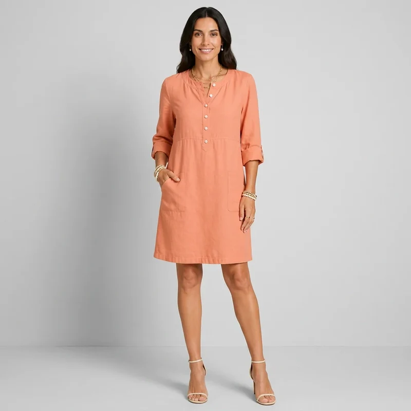 Hemdblusenkleid in A-Linie mit Ärmeln und Knopfleiste