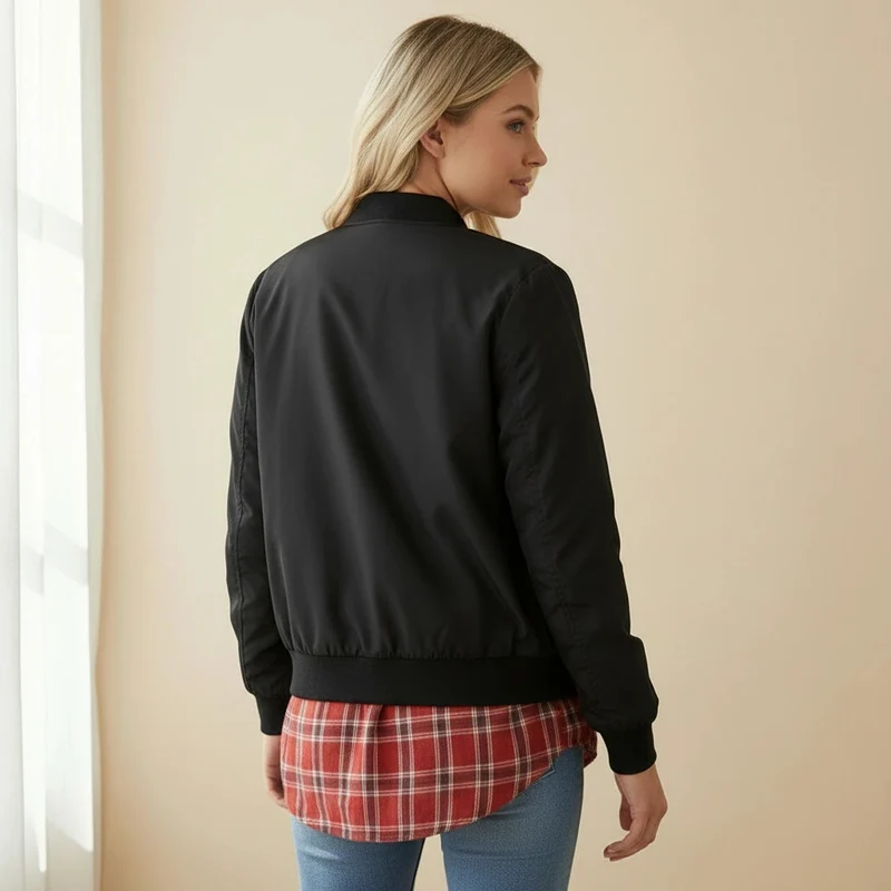 Bomberjacke für Damen im Classic Design in tailliertem kurzem Schnitt mit Reißverschluss