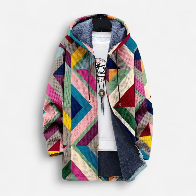 Fleece Mantel im Colorblock Hoodie Stil für Damen