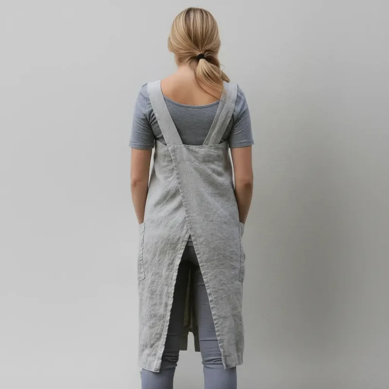 Schürzenkleid für Damen im geraden Schnitt mit Fronttaschen und gekreuzten Latzträgern am Rücken