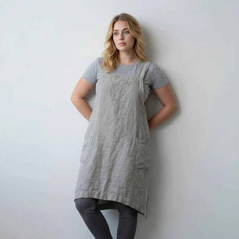 Schürzenkleid für Damen im geraden Schnitt mit Fronttaschen und gekreuzten Latzträgern am Rücken