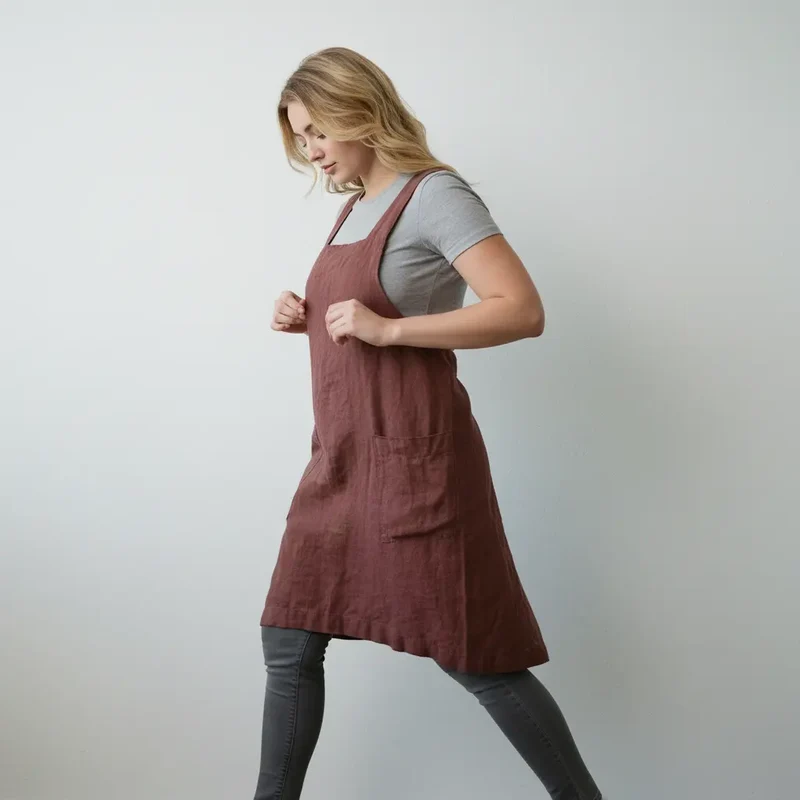 Schürzenkleid für Damen im geraden Schnitt mit Fronttaschen und gekreuzten Latzträgern am Rücken