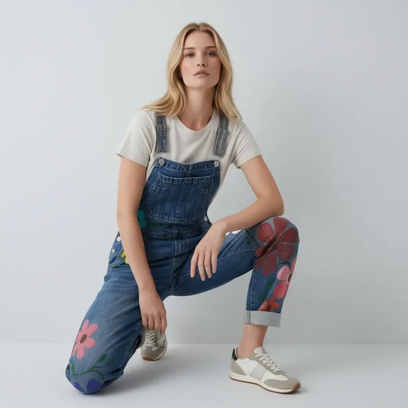 Denim-Latzhose für Damen in lockerer Passform