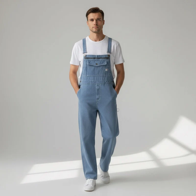 Herren Denim Latzhose mit geradem Bein und verstellbaren Trägern