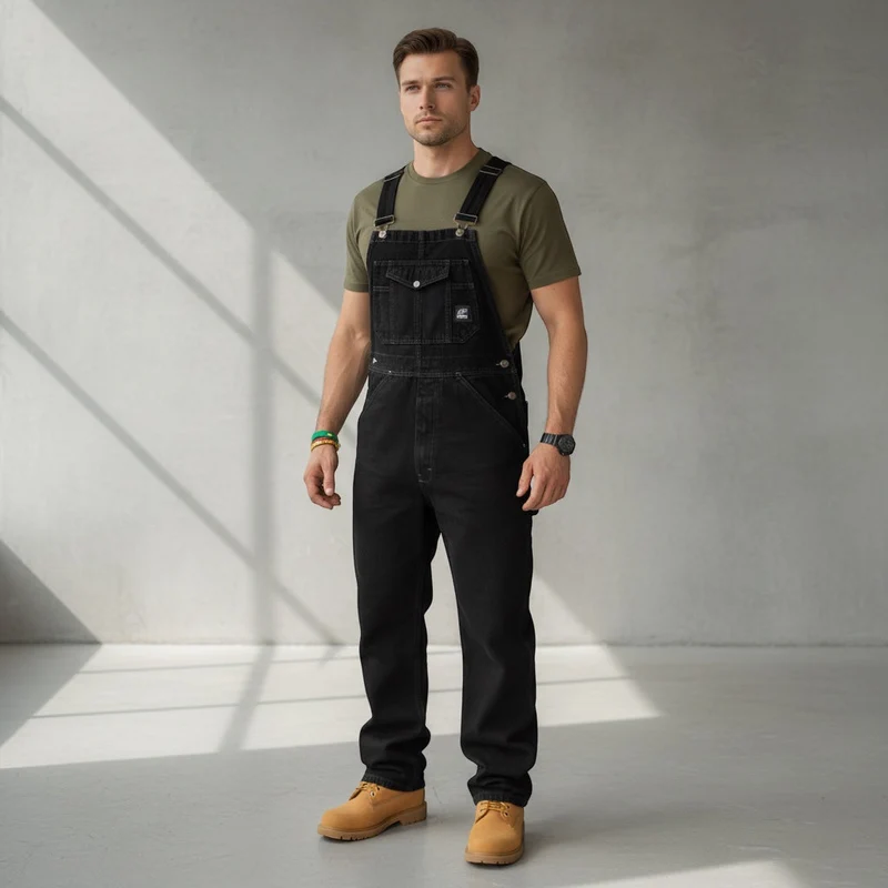 Herren Denim Latzhose mit geradem Bein und verstellbaren Trägern
