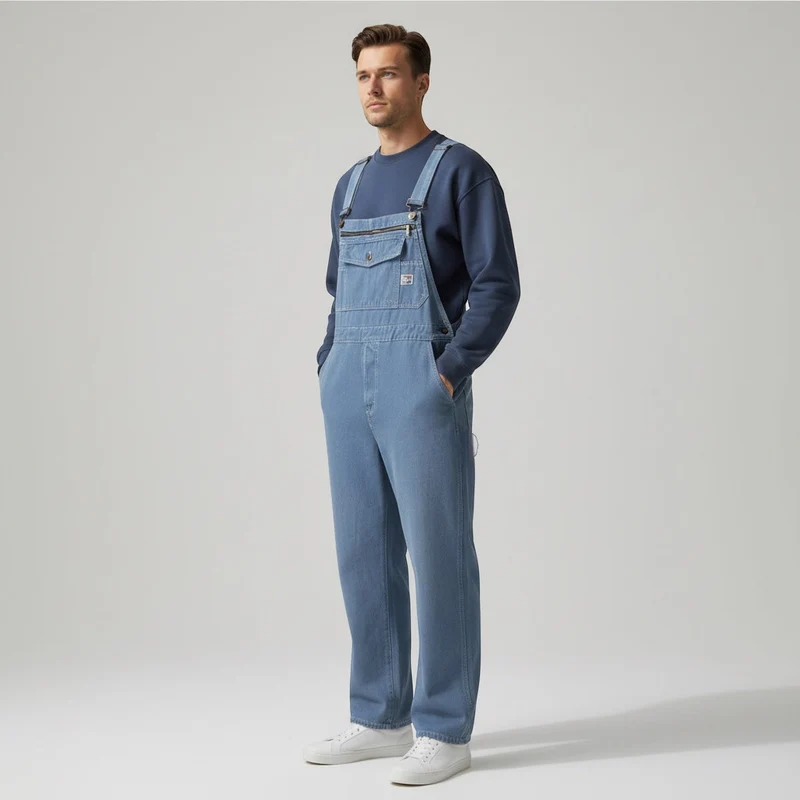 Herren Denim Latzhose mit geradem Bein und verstellbaren Trägern
